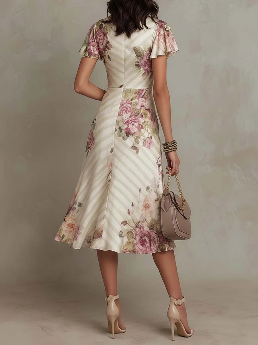 Margaret — Vestido Midi de Raso Floral Vintage