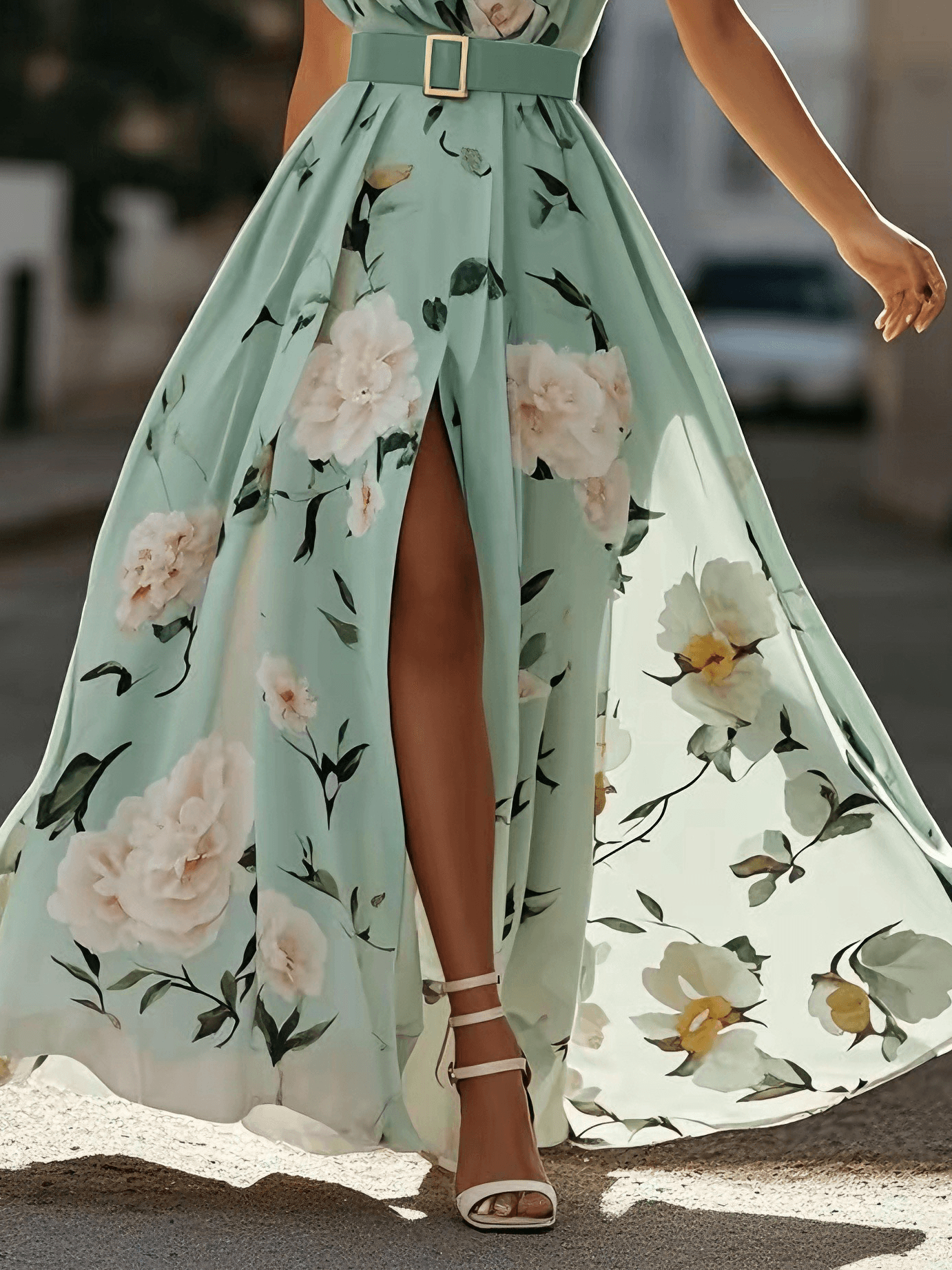 Julie — Vestido Largo Monohombro Floral