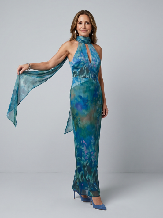 Juniper | Vestido Maxi Halter Sin Mangas con Detalle Keyhole