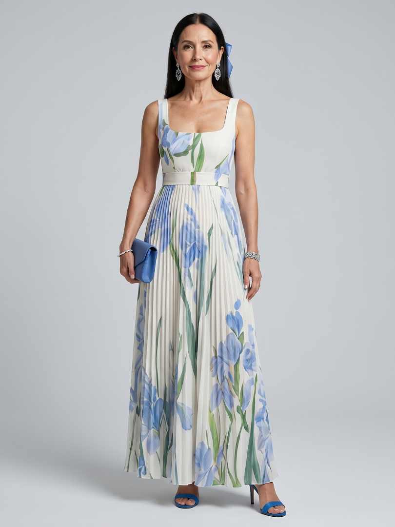 Ophelia | Vestido Midi Sin Mangas Cuello Cuadrado Floral