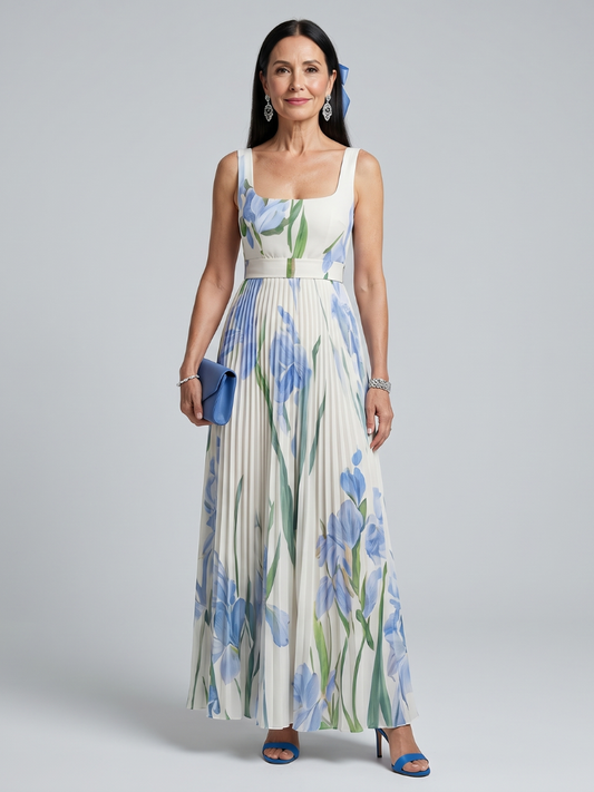 Ophelia | Vestido Midi Sin Mangas Cuello Cuadrado Floral