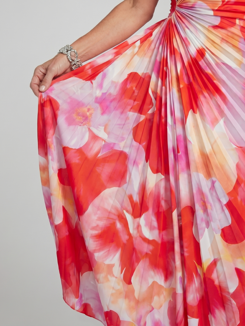 Taya | Vestido Midi Monohombro con Cuerpo Plisado