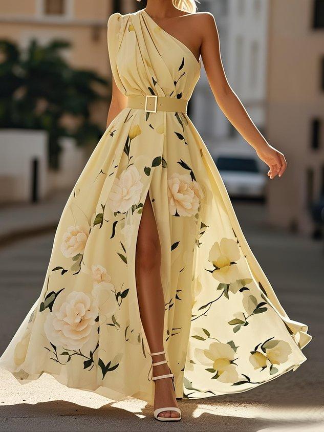 Julie — Vestido Largo Monohombro Floral