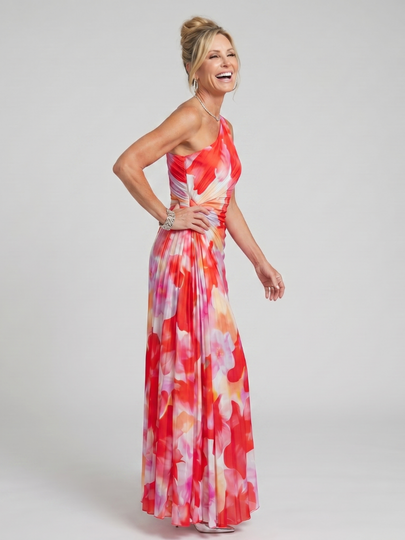 Taya | Vestido Midi Monohombro con Cuerpo Plisado