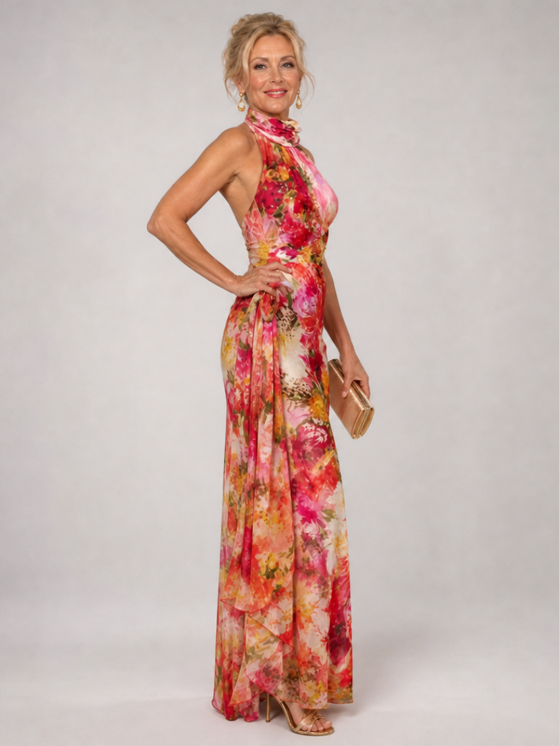 Elisabetta | Vestido Maxi Halter con Estampado Floral