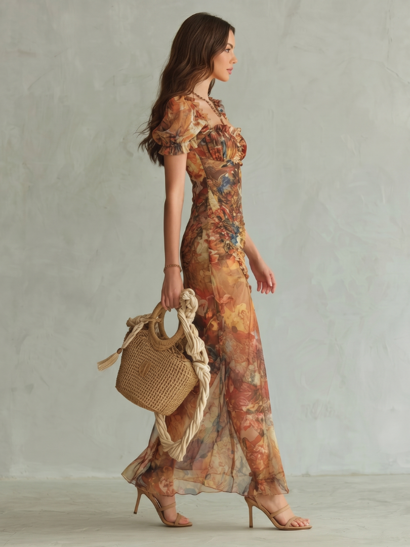 Ciel | Vestido Midi con Manga Volante y Abertura