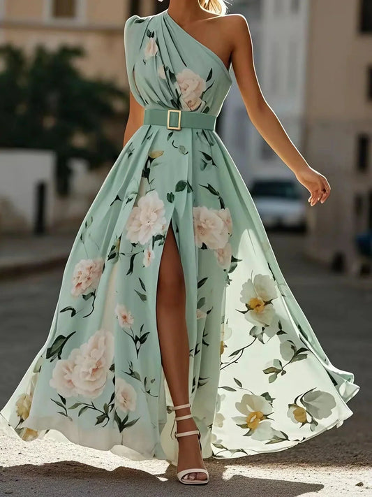 Julie — Vestido Largo Monohombro Floral