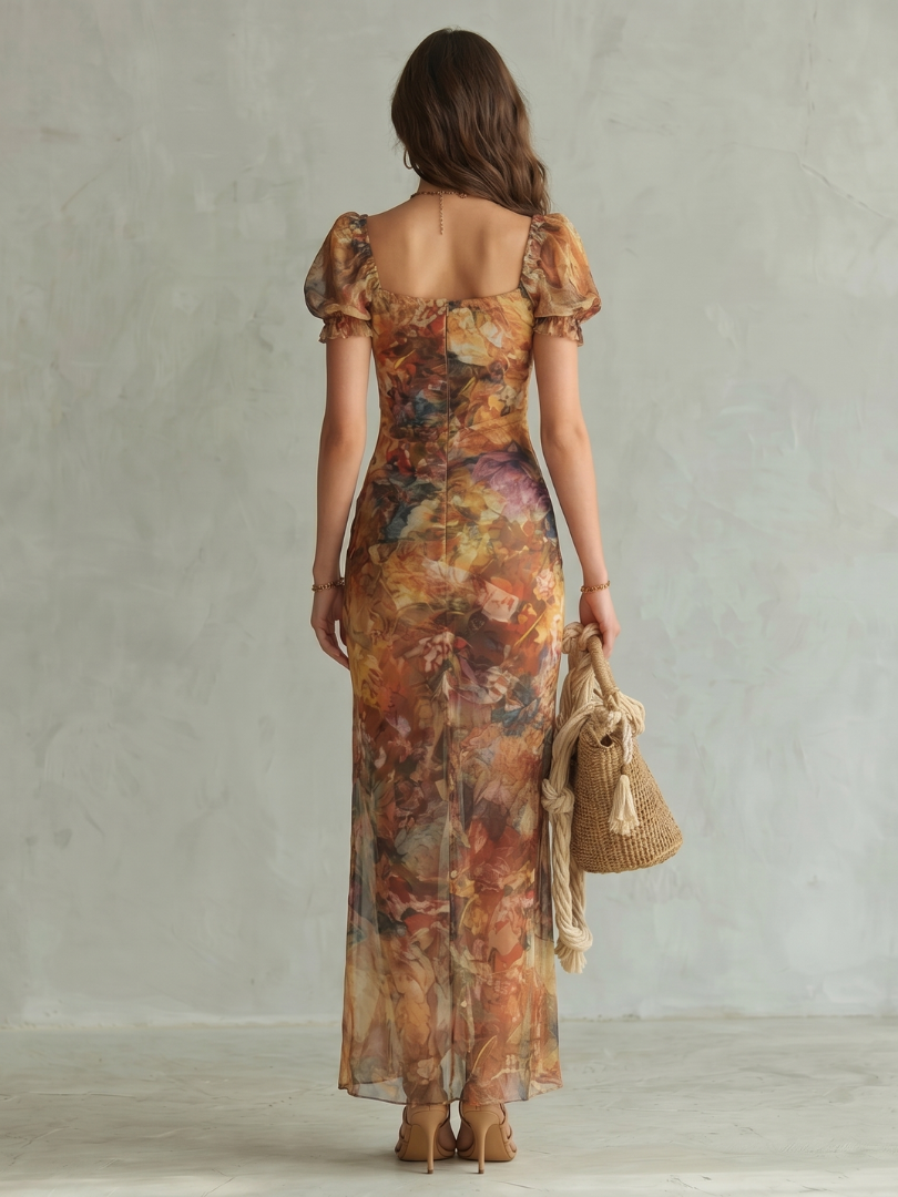 Ciel | Vestido Midi con Manga Volante y Abertura