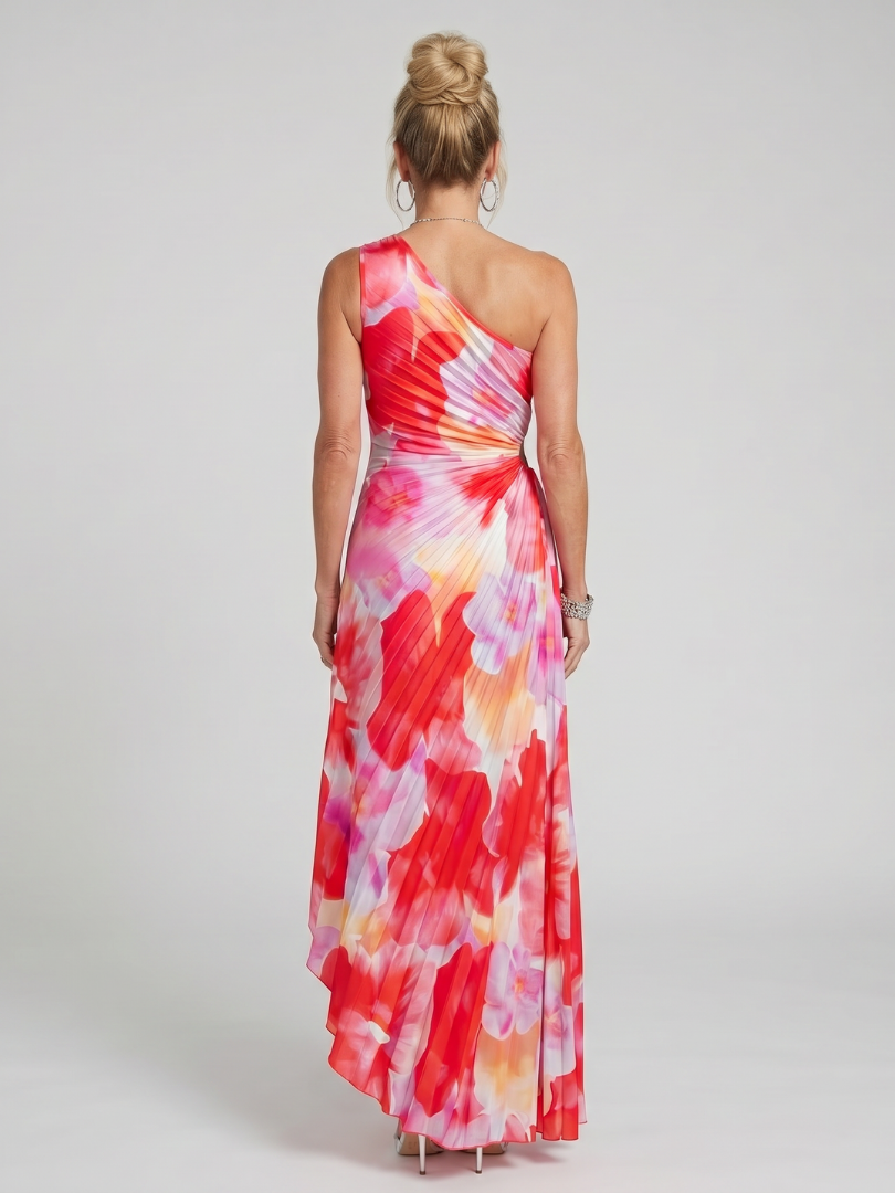 Taya | Vestido Midi Monohombro con Cuerpo Plisado