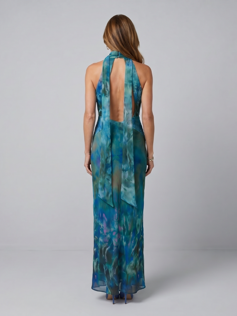 Juniper | Vestido Maxi Halter Sin Mangas con Detalle Keyhole