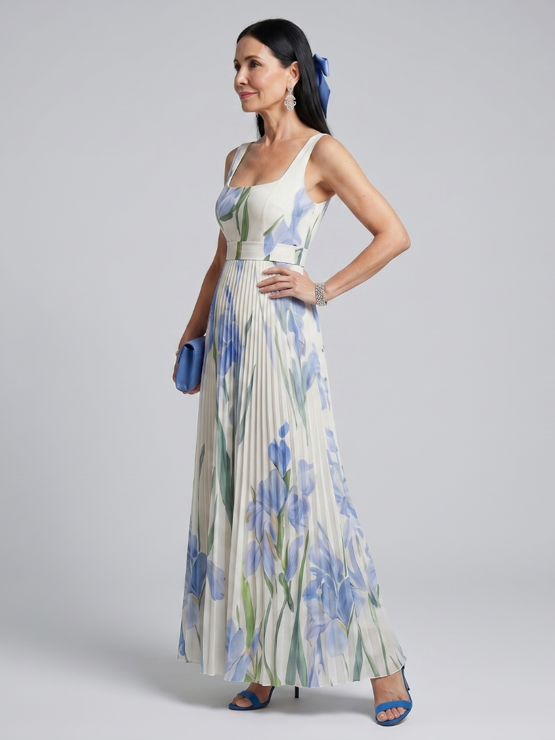 Ophelia | Vestido Midi Sin Mangas Cuello Cuadrado Floral