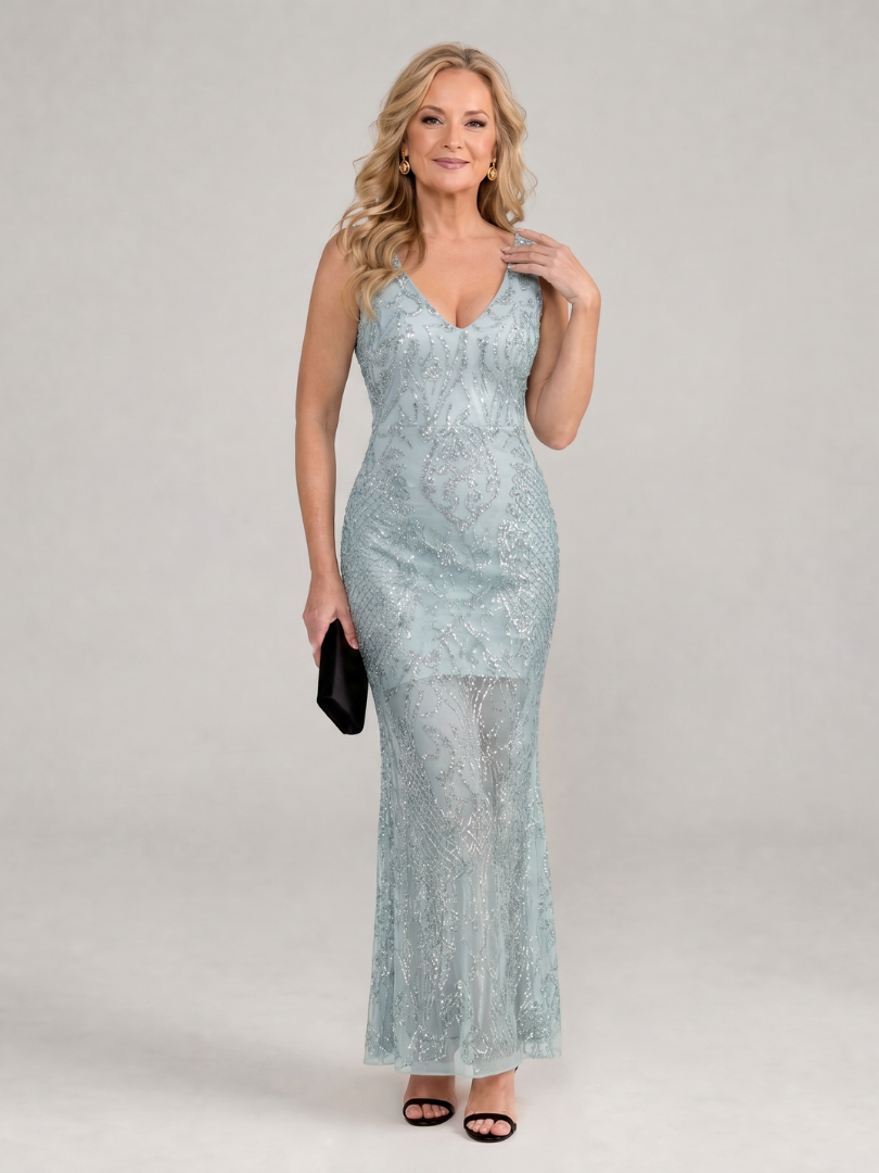 Sirea | Vestido Midi Sin Mangas con Lentejuelas y Panel Transparente