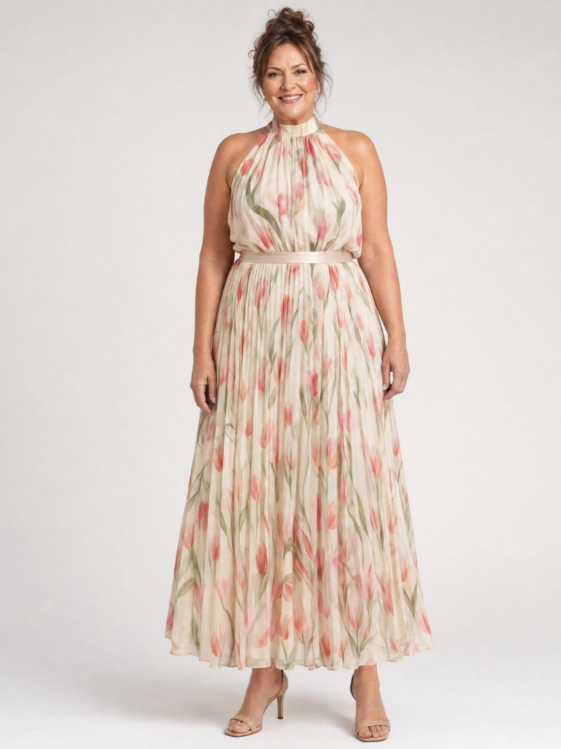 Aurelle | Vestido Midi Halter Floral