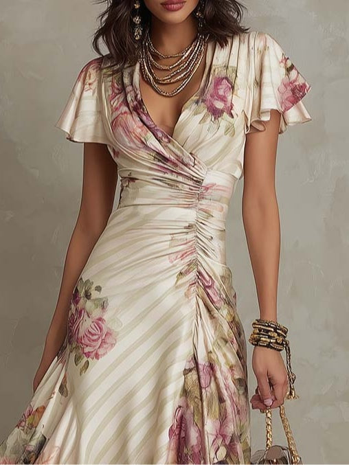 Margaret — Vestido Midi de Raso Floral Vintage