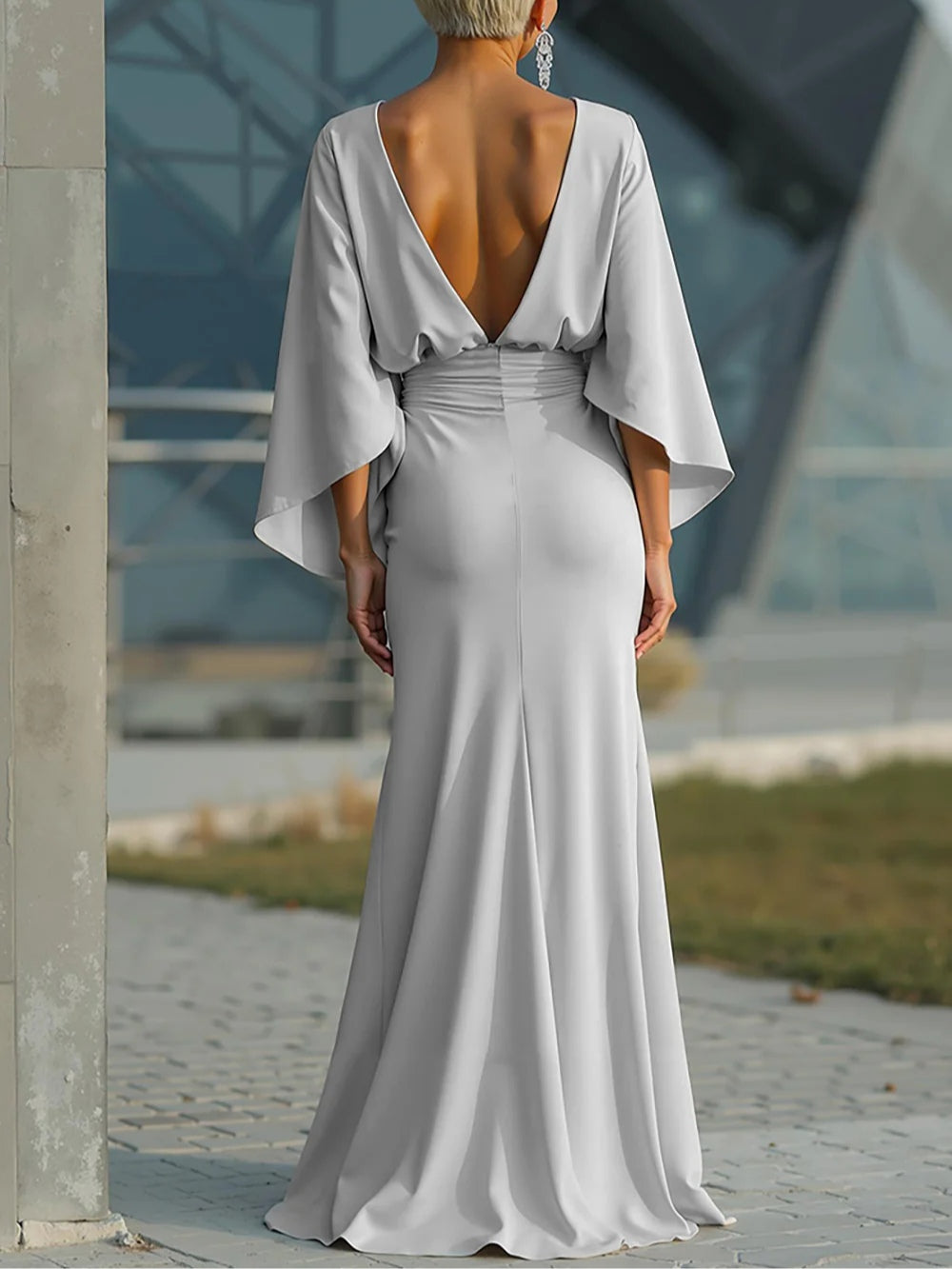 Clara — Vestido Largo Escote en V con Espalda Descubierta