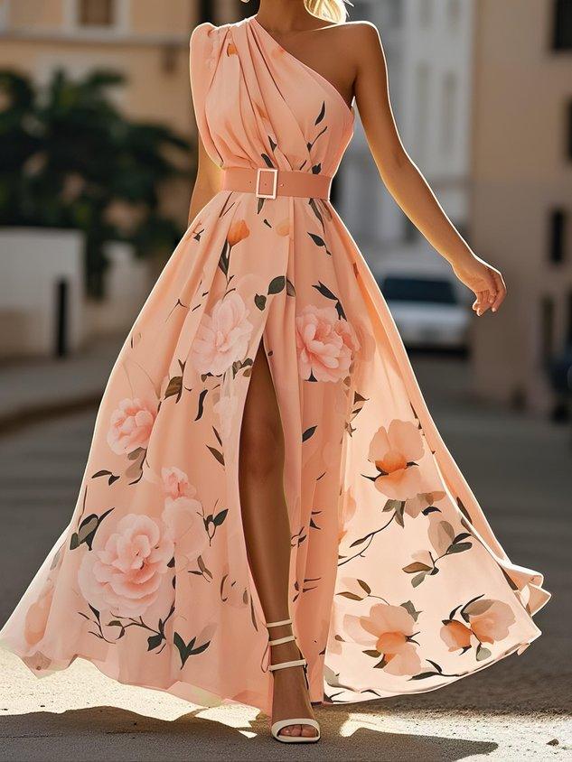 Julie — Vestido Largo Monohombro Floral