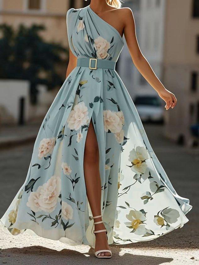 Julie — Vestido Largo Monohombro Floral