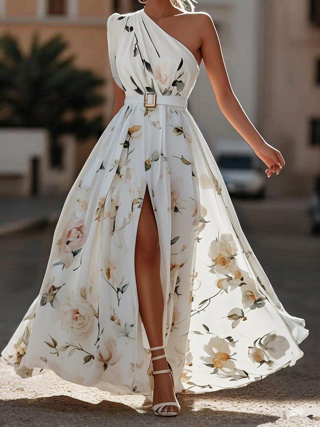 Julie — Vestido Largo Monohombro Floral