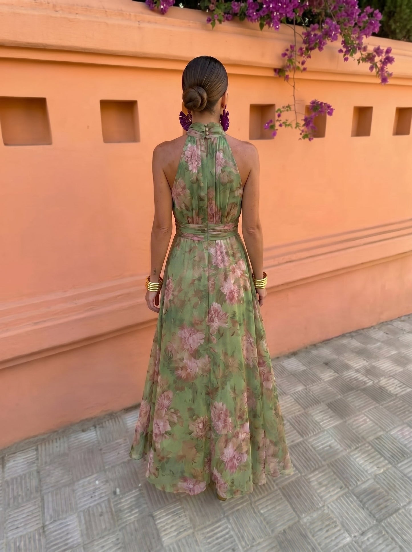 Florence — Vestido Largo Halter Floral Verde