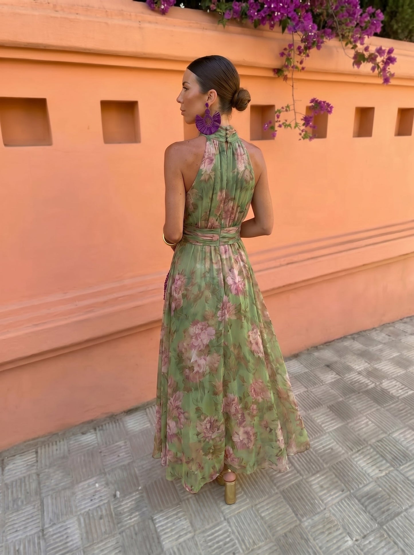 Florence — Vestido Largo Halter Floral Verde